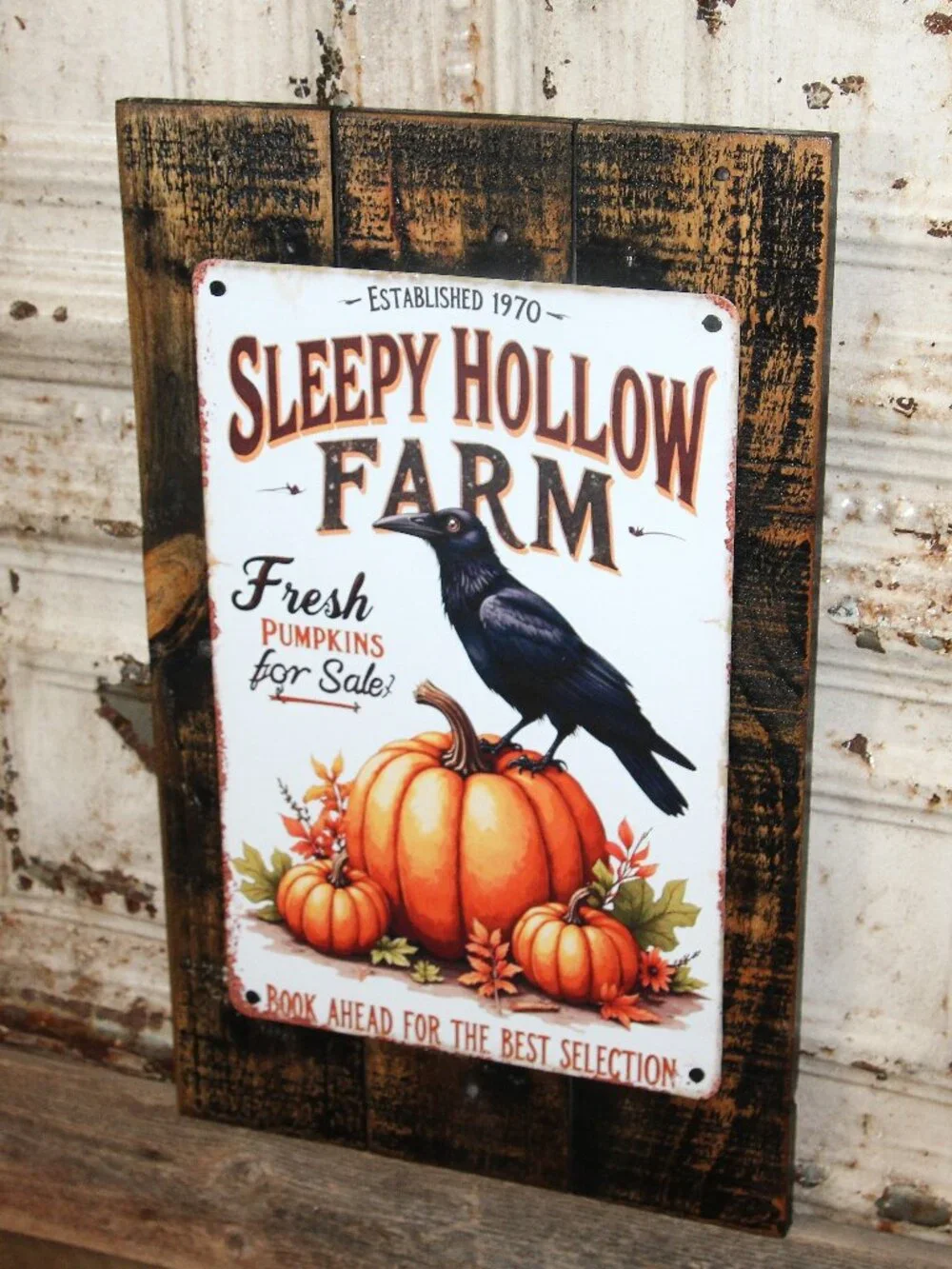 NEW Sleepy Hollow Farm Crow Raven Black Bird Pumpkin Farmhouse Fall Wall Decor